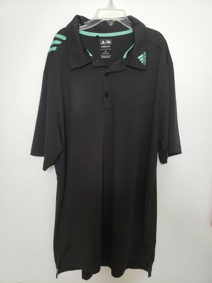 Adidas Golf Boys Black with Green stripes climacool Polo Shirt Youth X Large XL - Image 1 of 4