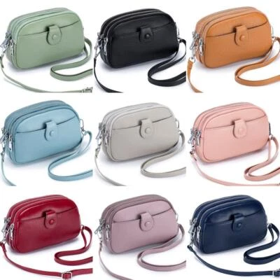 Womens Genuine Leather Small Crossbody Bag Shoulder Handbag Zip Cellphone Wallet - Image 1 of 4