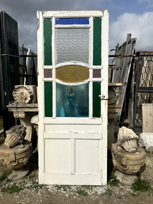 Porta anta singola bianca con vetri artistici puntinati - 012 - Immagine 1 di 4