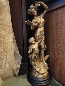 L'Amour Arme Metal Woman Child Cherub STATUE Figurine CLOCK Top 18 in T Vintage - Picture 1 of 12