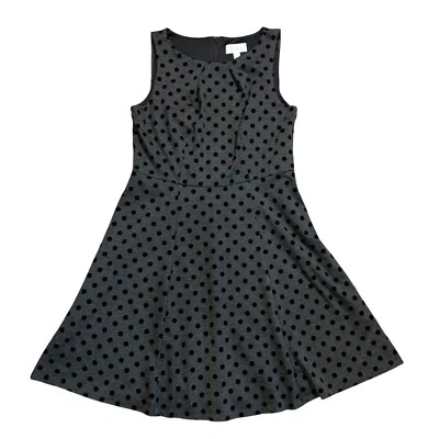 ELLE Fit & Flare Dress Black Polka Dot Sleeveless Career Casual Party Medium - Image 1 of 4