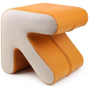 Yellow White Napa Leather Creative Shape Ottoman Foot Rest Foot Stool For Home - Picture 1 of 7
