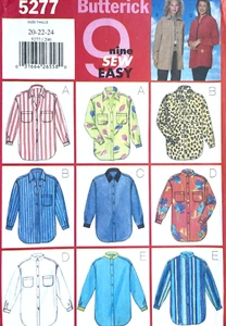 1990er Butterick Misses Hemd Muster 5277 Größe 20-24 ungeschnitten - Bild 1 von 2