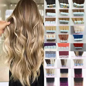 Extensiones de cabello 100 % humano cinta en la trama de piel cabello Remy cabeza completa resaltar rubio - Imagen 1 de 112
