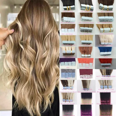 Extensões de cabelo 100% humano fita adesiva trama de pele cabelo remy cabeça cheia destaque loiro - Imagem 1 de 4