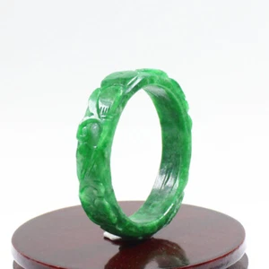 58mm Chinese Hand-carved Emerald Green Jadeite Jade Gems Bangle Bracelet j6002 - Picture 1 of 11