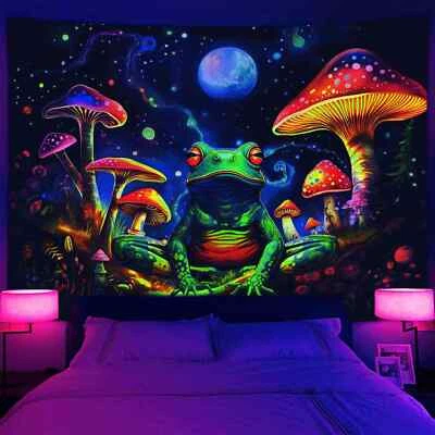 Arte de pared de fantasía trippy póster luz negra tapiz reactivo UV colgante de pared Foto 1 de 4