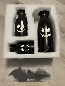 Halloween Vase 3-Piece Decoration Set Ceramic Glossy w/ Ghost Faces & Bat Wings - Picture 1 of 3