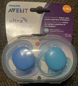 Philips Avent 6-18m Infant Ultra Soft Flex Fit 2pk Baby Pacifier Binky Boy Blue - Picture 1 of 2
