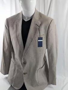 NWT Stafford Hopsack Blazer Sport Jacket Linen Cotton 42R Brown Houndstooth - Picture 1 of 10