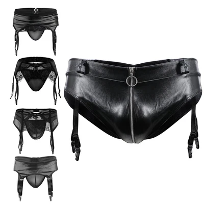 Men's Faux Leather Thong Underwear PVC Wet Look Bikini G-string Briefs Panties - Image 1 of 2