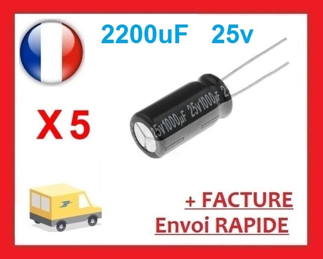 LOT 5X CONDENSATEURS CHIMIQUE 2200µF 2200MF 2200uF 25V RADIAL 105° - Photo 1/1