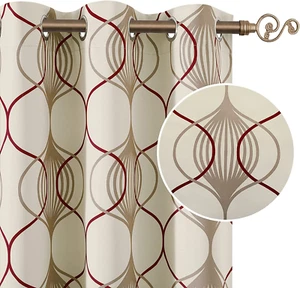 Geometric Blackout Curtains 63 Inch Length for Bedroom 2 Panels, Geo Pattern Des - Picture 1 of 8