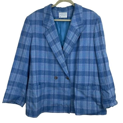 Pendleton Double Breasted Wool Blazer Womens Plus Sz 20W Blue Plaid VTG 70 80s - Image 1 of 4