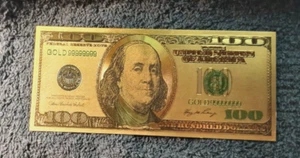 24K GOLD Plated Foil $100 Dollar Bill Collectible Novelty Collection Note Gift - Picture 1 of 5