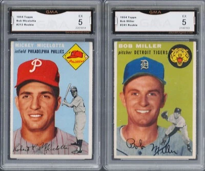 GMA 5 RC Set: 1954 Topps 212 Bob MICELOTTA Phillies & 241 Robert MILLER Tigers - Image 1 of 2