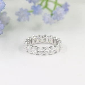 Mother's Day 18k White Gold 5.22Ct Oval Lab Grown Diamond/CVD Full Eternity Band - Picture 1 of 12