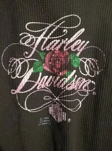 1980s Vintage Harley Biker Black Shirt Small 3D Emblem Rose Thermal Rare long sleeve - Bild 1 von 5