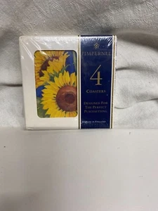 Pimpernel Coasters Set of 4 SunFlowers England 4 1/4” x 4 1/4” New - Picture 1 of 3