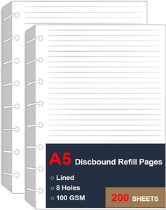 (2 Pack) A5 TUL Discbound Lined Refill Paper, 8 Disc Hole Punched Ruled Filler P - Picture 1 of 12