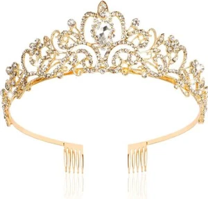 Princess Crown Tiara Queen Crowns for Women Tiaras Little Girls 04-Gold - Picture 1 of 9