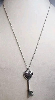 Tiffany & Co бриллиант серебро сердце ключ подвеска 18» цепочка ожерелье редкая без коробки - Изображение 1 из 4