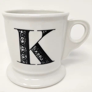 Anthropologie Monogram Mug K Initial White Black Ceramic Footed Coffee Tea Cocoa - Picture 1 of 16