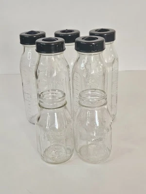 Vintage Evenflo Glass Baby Bottles Small Large Lids - Image 1 of 4
