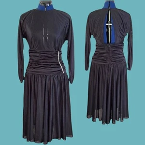 Night Moves Ballroom Dance Competition Dress M Draped Flared Beaded Keyhole Back - Picture 1 of 13