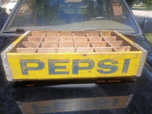 Vintage Pepsi Cola Wooden Bottle Crate 24 Slots Yellow and Blue - Picture 1 of 8