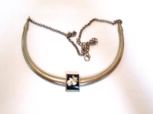 Gold Tone Collar Necklace with White Stone and Foil Resin Inset, 1990s - Picture 1 of 4