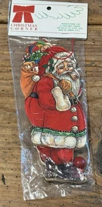Vintage CHRISTMAS CORNER Pull String Wood SANTA CLAUS Ornament 7” NEW - Picture 1 of 7