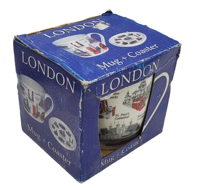 London Mug and Coaster Set Lambert Souvenirs England Icons Red Bus Big Ben UK - Image 1 of 4