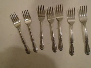 set of 7 Rogers Cutlery  Stainless  steel small 6"  Forks Made in USA - Picture 1 of 2