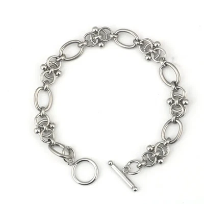Pulsera de cadena de acero inoxidable para hombre tono plata eslabones pesados joyería en capas Foto 1 de 4