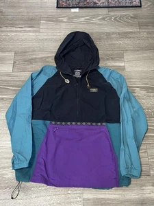LL Bean Anorak Rain Jacket Retro Colorblock Purple Teal Black Aztec Womens XXL - Picture 1 of 4