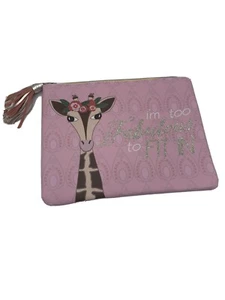 Adorable Large Pink Makeup Bag “I’m too fabulous to fit in” Glitter Accent Giraf - Picture 1 of 8