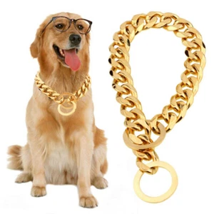 Gargantilla collar de cadena de acero de titanio para perro grande cadena de eslabones dorados collar fuerte para mascotas - Imagen 1 de 8