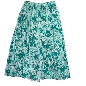 Vtg Maggie Sweet Womens Medium Green and White Elastic Waist Midi Skirt - Picture 1 of 4