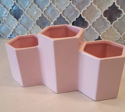 Maceta Escritorio Rosa Suculento Triple Geométrico Cerámica o Soporte para Bolígrafo Foto 1 de 4