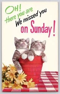 Kätzchen Katze Wir vermissen dich Sonntag! Kundgebungstag Kirche Psalmen 25:5 Postkarte 50er Jahre - Bild 1 von 2