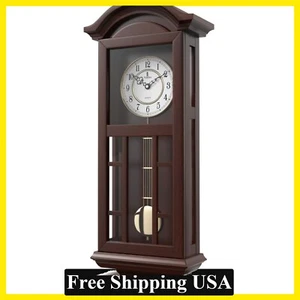 Battery Operated Hanging Grandfather Wall Clock with Pendulum Quiet Wood Clock - Picture 1 of 10