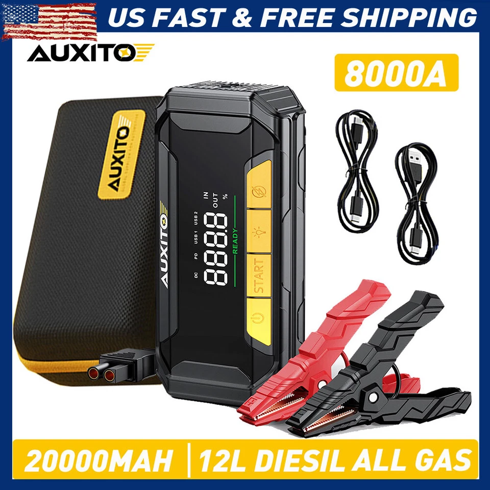 AUXITO 20000mAh 8000A Jump Starter Portable Car Battery High Booster Power Bank - Image 1 of 4