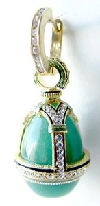 SUPERB RUSSIAN GENUINE JADE STERLING SILVER 925 & 24K GOLD EARRINGS w/ ENAMEL - Picture 1 of 1