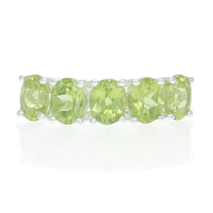 Sterling Silver Peridot Five-Stone Ring - 925 Oval Cut 2.00ctw Women's - Picture 1 of 9