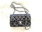 🌺 Chanel Black Patent Leather Rectangular Mini Flap Bag Silver Hw Pink Interior