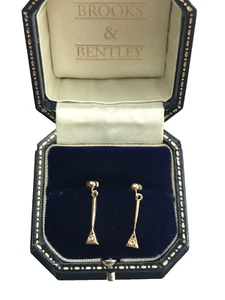 1980 Diamond Earrings 9ct Gold Stud Dangle Diamond Vintage Earrings - Picture 1 of 10