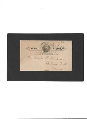 US Postal Card # UX9  "Jefferson"  5-30-18??  Grafton, VT to Bellows Falls, VT. - Image 1 of 2