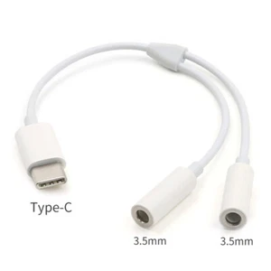 P05 USB Type-C auf 2x 3,5mm Klinken Buchse Audio Adapter Kopfhörer  Aux Splitter - Afbeelding 1 van 10