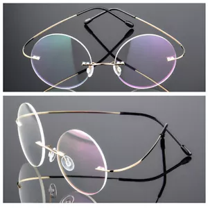 Mens Vintage Rimless Eyeglass Frames Retro Round Titanium Glasses Rx CF302 - Picture 1 of 16